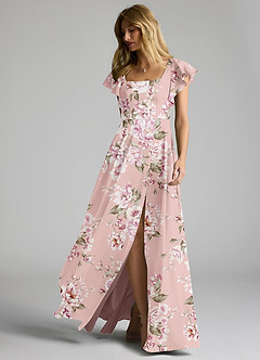 Azazie Bondi Bridesmaid Dresses Rosy Floral Bloom A-Line Bow Stretch Satin Dress image6