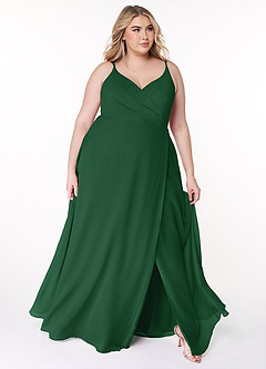 Azazie Lennon Bridesmaid Dresses Dark Green A-Line Lace Chiffon Dress image9