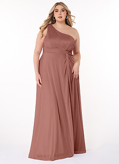 Azazie Brooke Bridesmaid Dresses Cedar Rose A-Line One Shoulder Mesh Dress image6