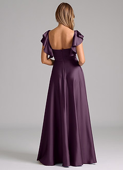 Azazie Leilani Bridesmaid Dresses Plum A-Line Ruched Stretch Satin Dress image2