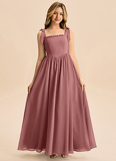 Azazie Delia Junior Abito A-Line in Chiffon Fiocco Rosa Del Deserto image3