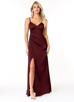 Azazie Marchella Brautjungfernkleider A-Linie Korsett Stretch-Satin Kleid Cabernetrot image1
