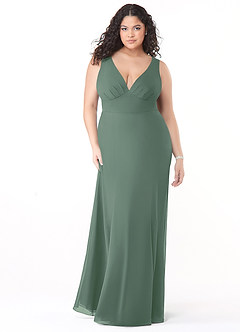 Azazie Christiana Bridesmaid Dresses Eucalyptus A-Line V-Neck Pleated Chiffon Dress image9