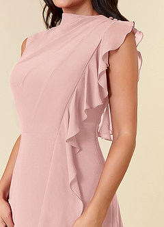 Azazie Narine Kleider für die Brautmutter A-Linie Hoher Halsausschnitt Gefaltet Chiffon Kleid Puderrosa image5