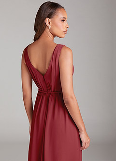 Azazie Tanicia Bridesmaid Dresses Pomegranate A-Line Pleated Chiffon Dress image6