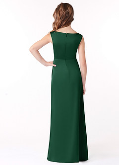 Azazie Sadia Junior Dark Green A-Line Pleated Stretch Satin Dress image3