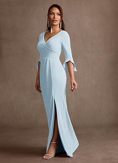 Azazie Linnette Abiti per la Madre della Sposa Abito Tubino in Crepe Elasticizzato Plissettato Azzurro image3