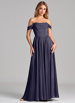 Azazie Raisa Bridesmaid Dresses Stormy A-Line Off the Shoulder Stretch Satin Dress image4