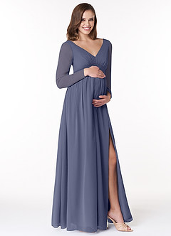 Azazie Teton Maternity Bridesmaid Dresses A-Line Long Sleeve Chiffon Floor-Length Dress image4