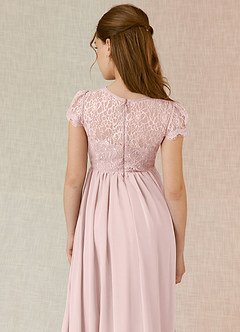 Azazie Delevingne Junior Vestido de Rosa Rubor de Gasa de Corte En A con Encaje image5
