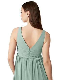 Azazie Yetta Maternity Bridesmaid Dresses A-Line V-Neck Gathered Chiffon Floor-Length Dress image3