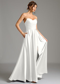 Azazie Ayla Bridesmaid Dresses White A-Line Corset Stretch Satin Dress image6