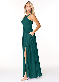 Azazie Elvira Bridesmaid Dresses Peacock A-Line Pleated Chiffon Dress image3