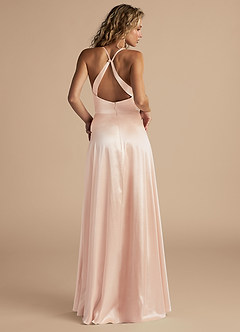 Azazie Davis Bridesmaid Dresses Rose Gold A-Line Pleated Metallic Satin Dress image3