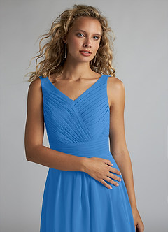 Azazie Grace Jurken voor bruidsmeisjes Jurk van Chiffon met A-Lijn Geplooid Blauwe Gaai image5