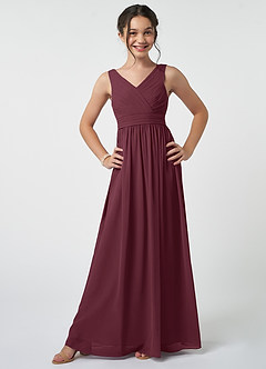 Azazie Kora Junior Cabernet A-Line Pleated Chiffon Dress image1