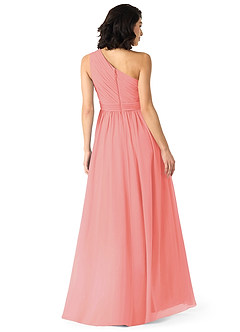 Azazie Mathilda Bridesmaid Dresses Coral A-Line One Shoulder Chiffon Dress image2
