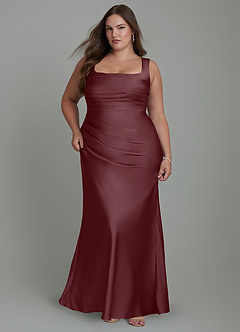 Azazie Agustina Vestidos de damas de honor Vestido Sangrado de Satén Elástico de Corte Sirena con Corsé image9