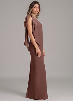 Azazie Capri Bridesmaid Dresses Espresso A-Line One Shoulder Chiffon Dress image3