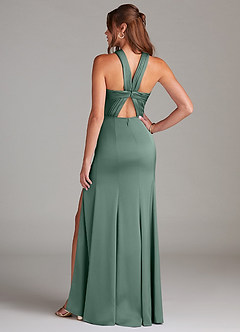 Azazie Rue Bridesmaid Dresses Eucalyptus A-Line Pleated Stretch Satin Dress image7