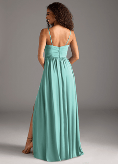 Azazie Alia Robes de demoiselle d'honneur Robe Trapèze en Satin extensible Plissée Aqua image4