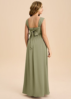 Azazie Hattie Junior Abito A-Line in Raso Elasticizzato Plissettato Pistacchio image7