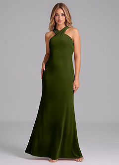 Azazie Doretta Bridesmaid Dresses Olive Mermaid Pleated Velvet Dress image3