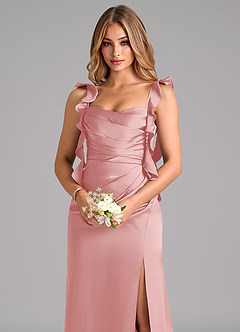 Azazie Jessamine Suknie dla druhen Osłona Gorset Satyna elastyczna Do ziemi Sukienka image7