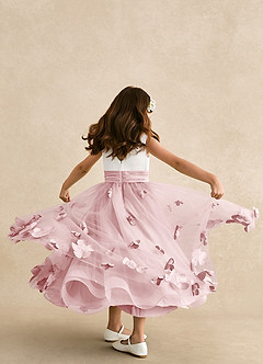 Azazie Vi Flower Girl Dresses Powder Pink A-Line Sleeveless Tulle Dress image3