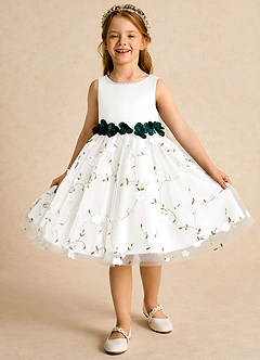 Azazie Starri Flower Girl Dresses Ivory Pine Ball-Gown Beaded Matte Satin Dress image4