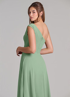 Azazie Melanie 신부 들러리 드레스 A라인 오프 더 숄더 쉬폰 바닥 길이 드레스 image2