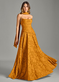 Azazie Gabriela Bridesmaid Dresses Butterscotch A-Line Strapless Floral Burnout Dress image5