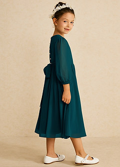 Azazie Lolo Robe Demoiselle D'honneur Fillette Robe Trapèze en Mousseline de soie avec manches Vert Pin image4