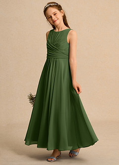 Azazie Ducky Junior Formal Blumenmädchenkleider A-Linie Plissee Chiffon Kleid Olivgrün image5