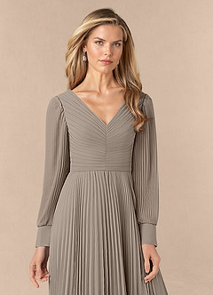 Azazie Zina Mother of the Bride Dresses Taupe A-Line Pleated Chiffon Dress image5