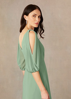 Azazie Bronwyn Mother of the Bride Dresses Matcha A-Line V-Neck Ruched Chiffon Dress image5