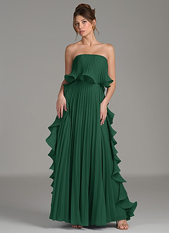 Azazie Alexia Abiti da Damigella Abito A-Line in Chiffon Drappeggiato Verde Scuro image1