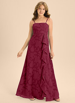 Azazie Kaylee Junior A-Linie Gürtel/Schärpe Blumen-Burnout Kleid Burgunderrot image4