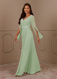 Azazie Belinda Mother of the Bride Dresses Dusty Sage A-Line V-Neck Pleated Chiffon Dress image3