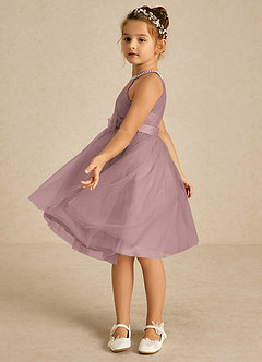 Azazie Honey Flower Girl Dresses Dusty Rose A-Line Beaded Matte Satin Dress image3