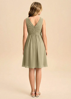 Azazie Skyla Junior Jurk van Chiffon met A-Lijn Geplooid Mosgroen image2