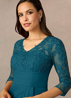Azazie Poe Mother of the Bride Dresses Ink Blue Sheath Lace Dress image3
