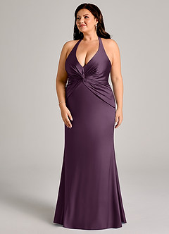 Azazie Valerie Robes de demoiselle d'honneur Robe Sirène en Satin extensible Plissée Prune image11