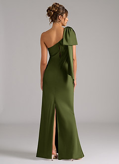 Azazie Capri Bridesmaid Dresses Olive Mermaid One Shoulder Stretch Satin Dress image2