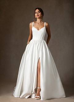Azazie Mala Abiti da Sposa Abito Principessa in Raso bifacciale Con Tasche Bianco Diamante image3