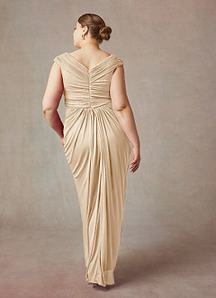 Azazie Lisolette Mère de la mariée Robes Robe Fourreau en Maille Plissée Champagne image10