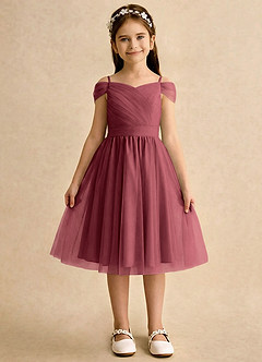 Azazie Lila Girls Formal Abiti da Ragazza di Fiori Abito A-Line in Tulle Spalle Scoperte Merlot image1