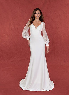 Azazie Yunifer Wedding Dresses Mermaid V-Neck lace Stretch Crepe Chapel Train Dress image3