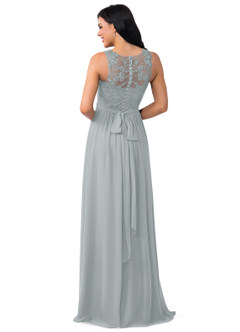 Azazie Kingsley Bridesmaid Dresses Dolphin Grey A-Line Lace Chiffon Dress image2