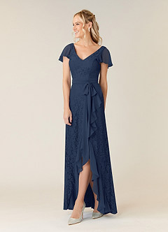 Azazie Knox Mother of the Bride Dresses Dark Navy A-Line V-Neck Chiffon Dress image3